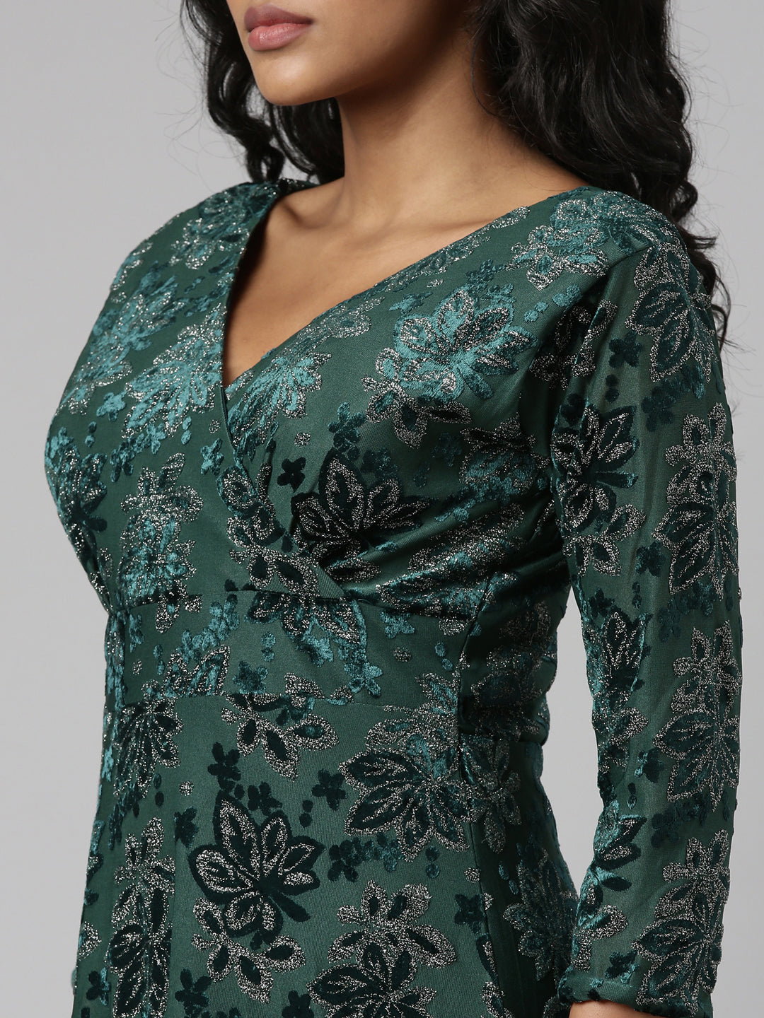 Women Green Floral Empire Dress