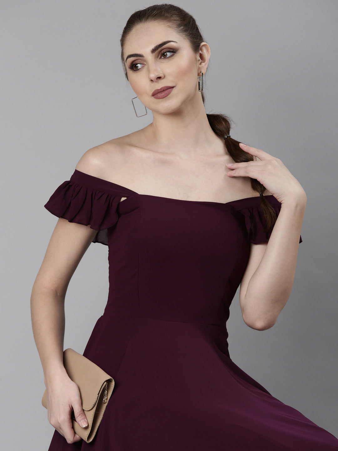 Women Violet Solid Fit and Flare Dress