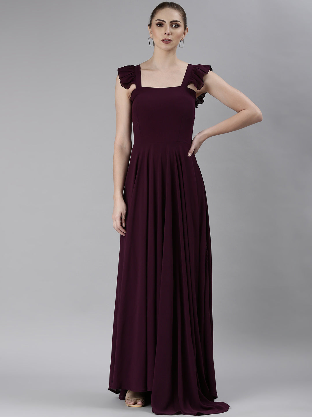 Women Violet Solid Fit and Flare Dress