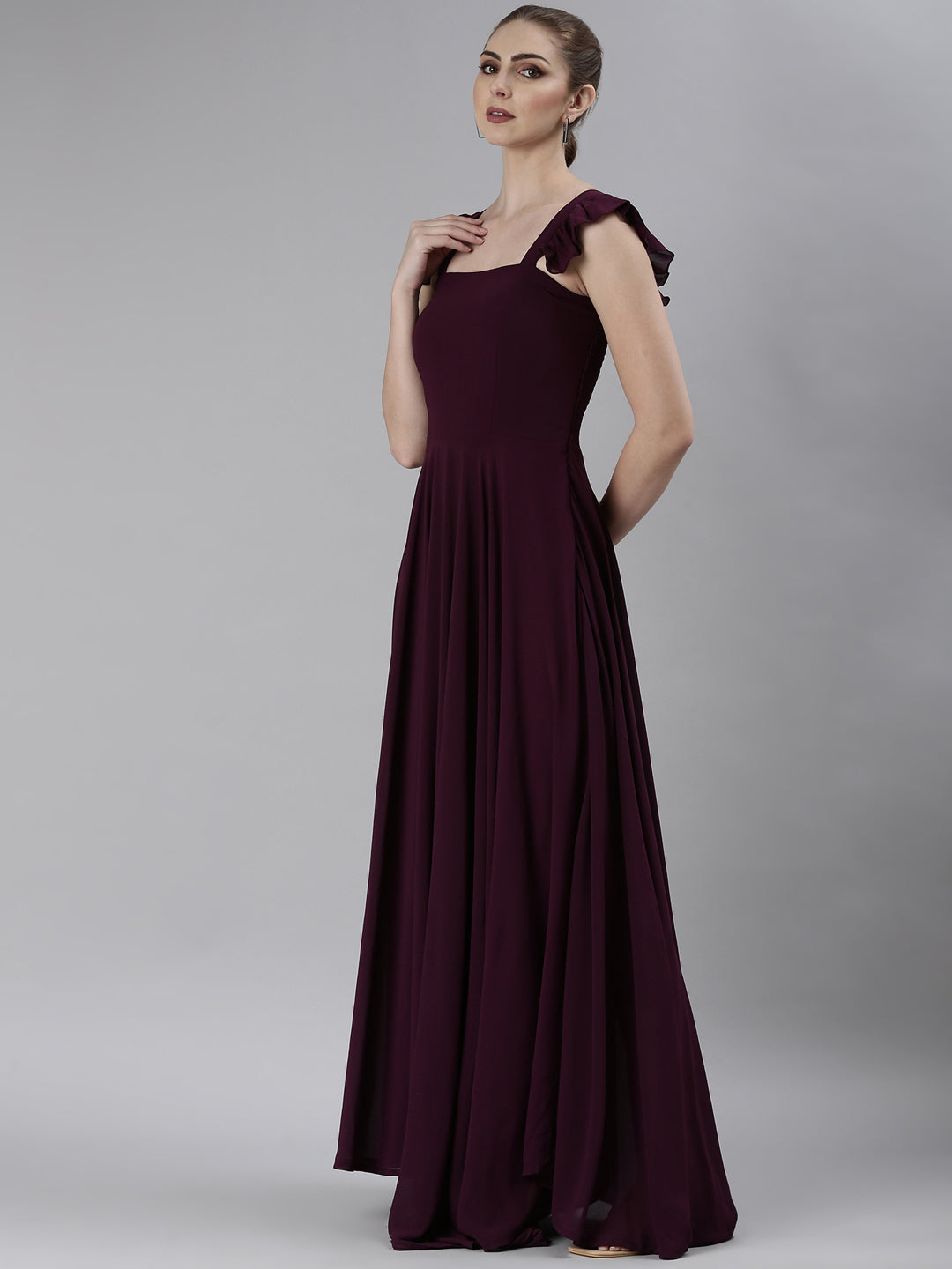 Women Violet Solid Fit and Flare Dress