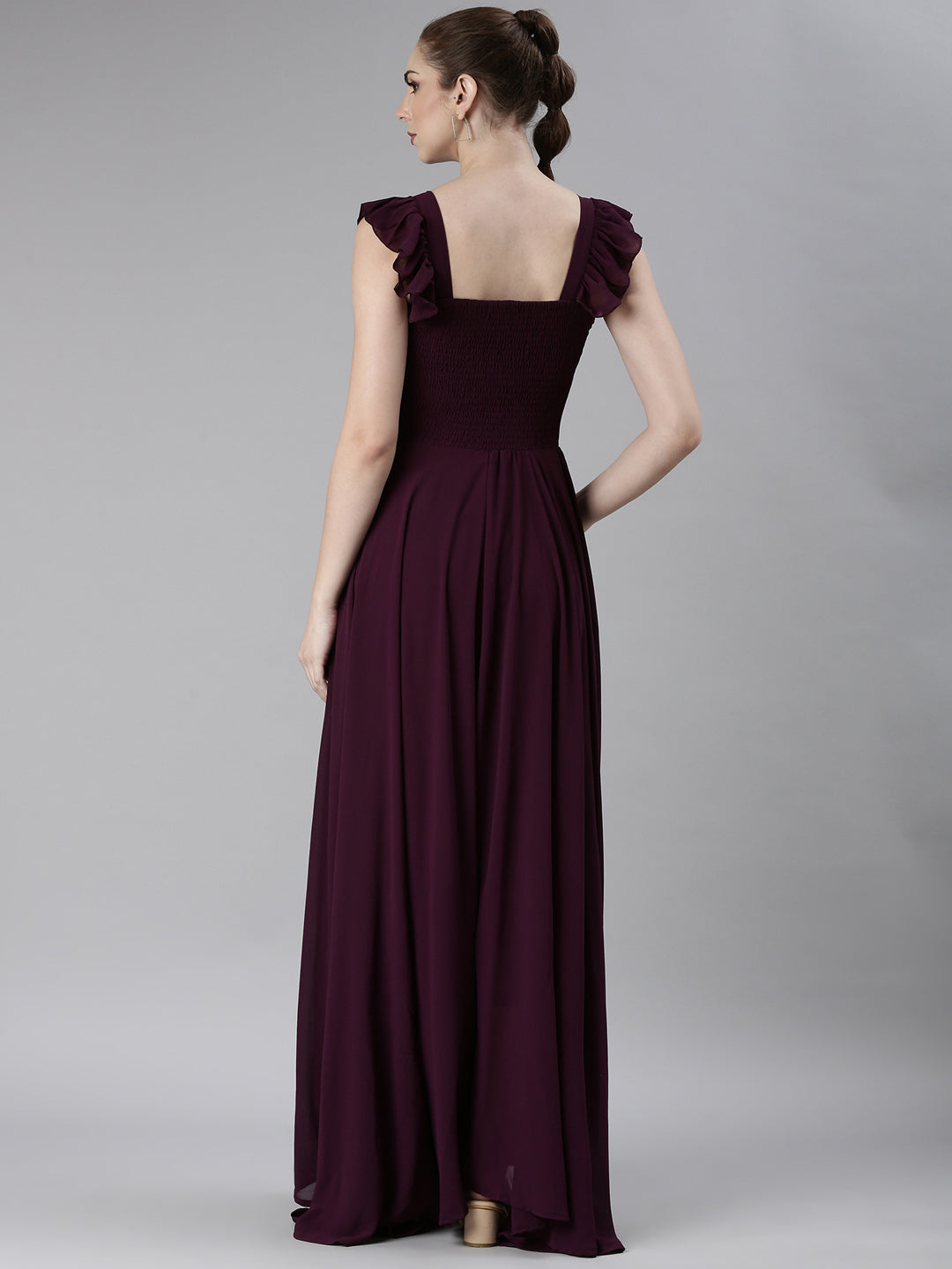 Women Violet Solid Fit and Flare Dress