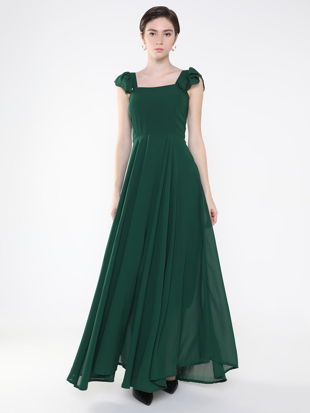 Women Solid Green Maxi Fit and Flare Dress