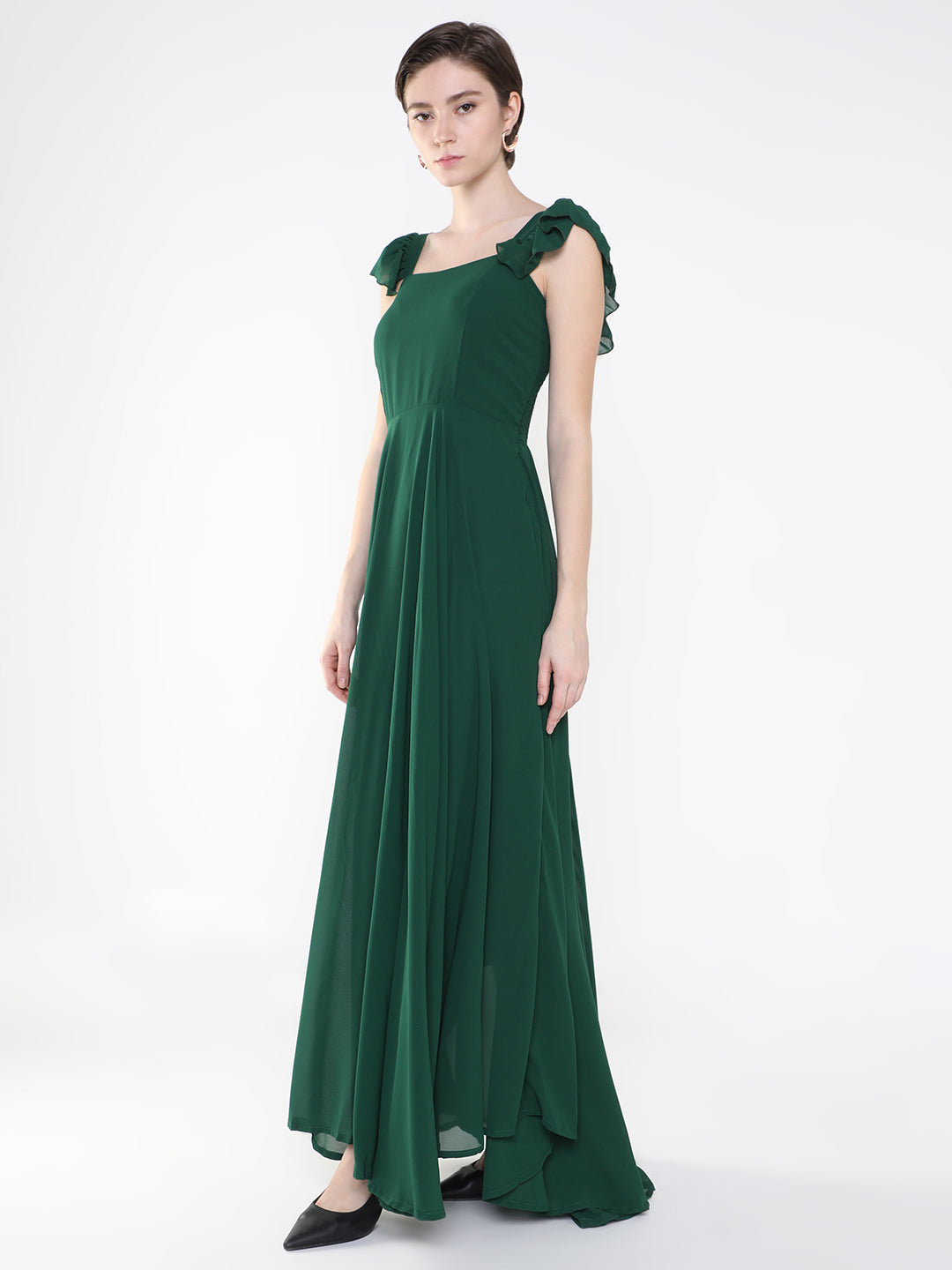 Women Solid Green Maxi Fit and Flare Dress