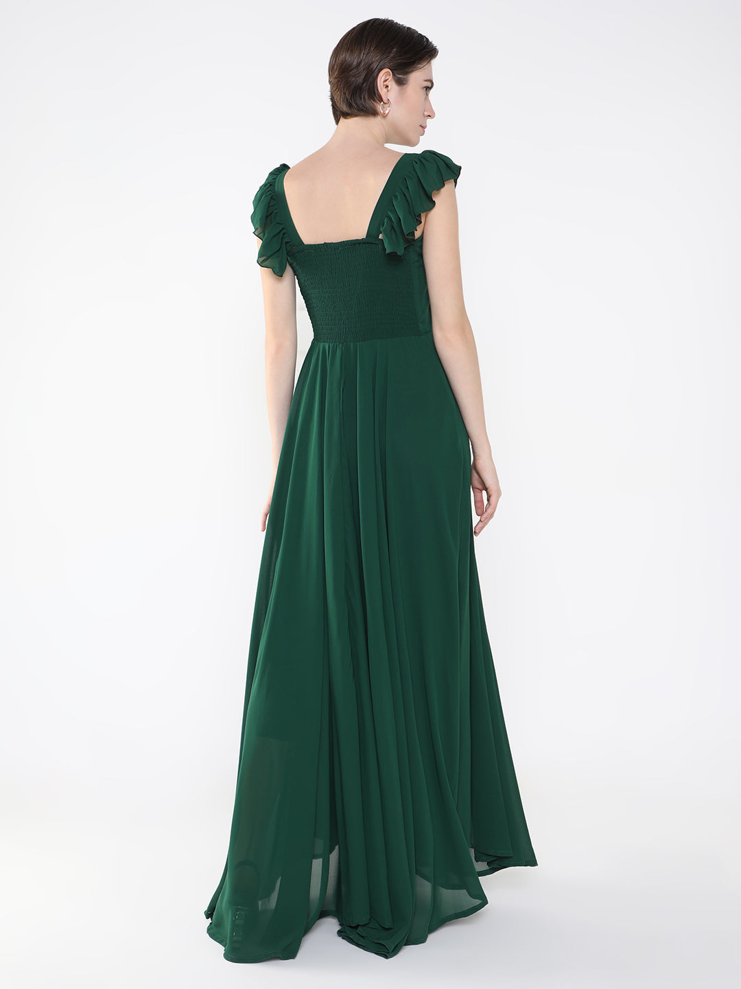 Women Solid Green Maxi Fit and Flare Dress