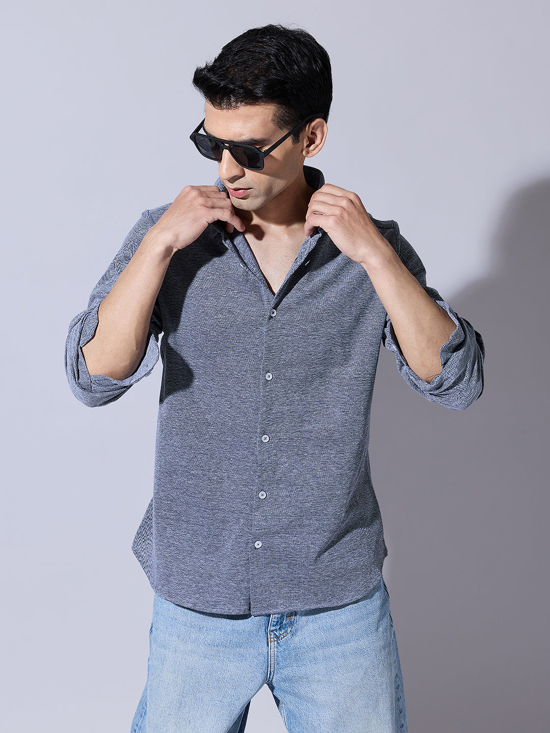 Men's Blue Casual Slim Fit Shirt