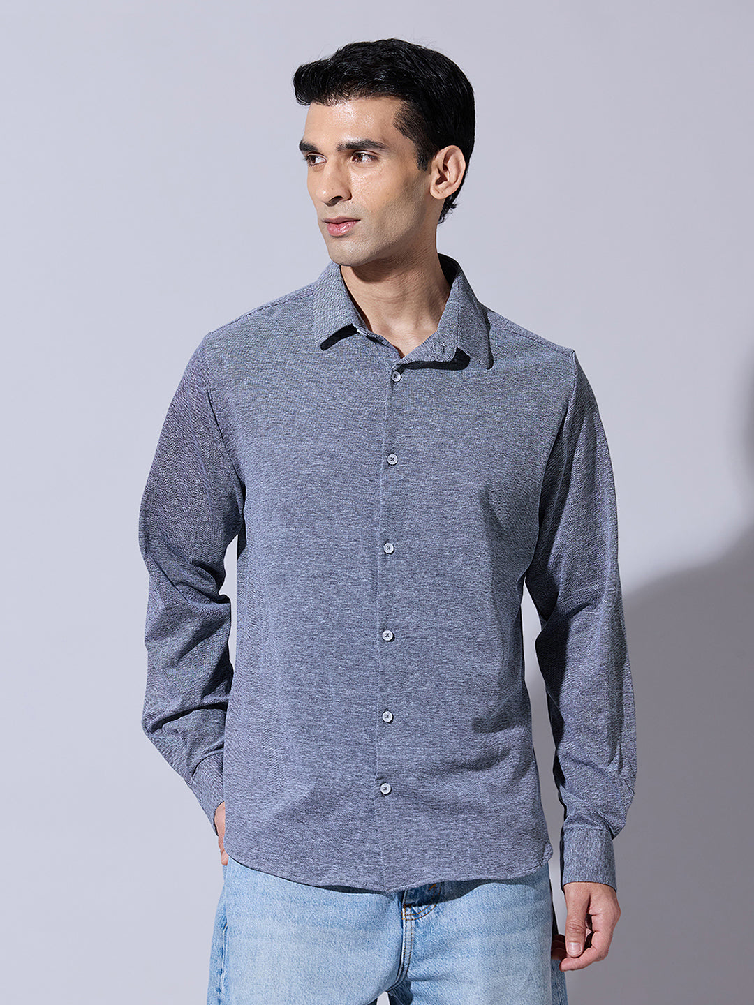 Men's Blue Casual Slim Fit Shirt