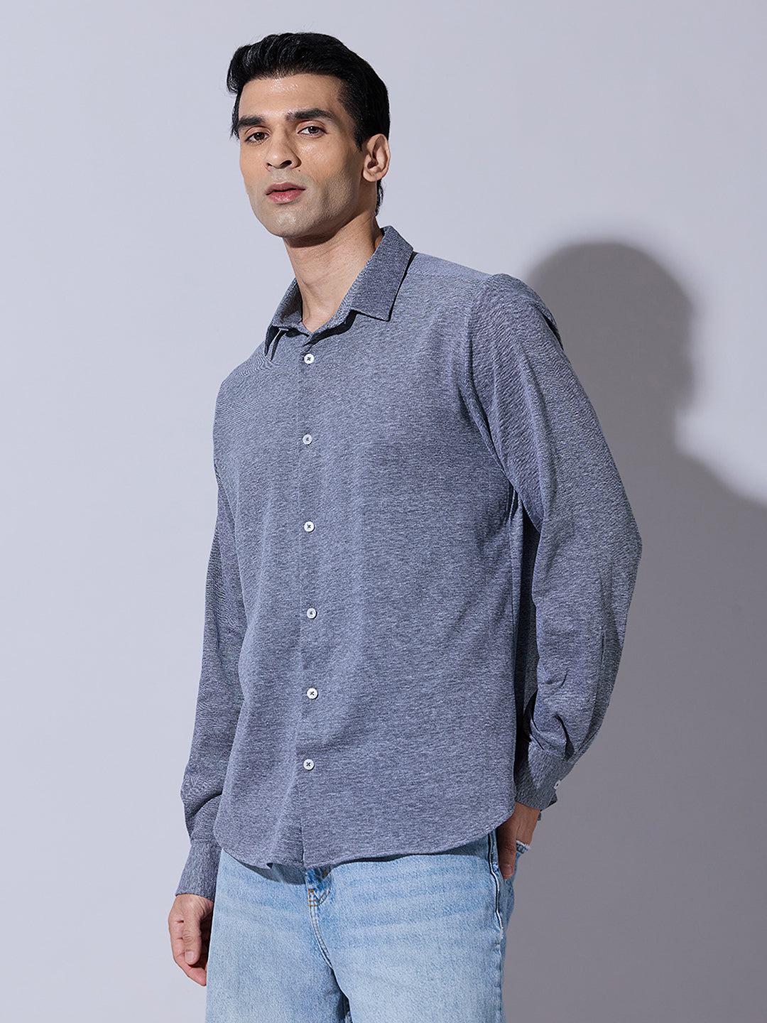 Men's Blue Casual Slim Fit Shirt