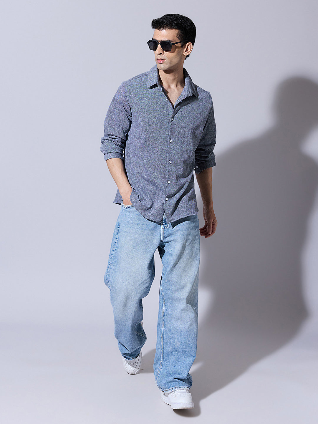 Men's Blue Casual Slim Fit Shirt