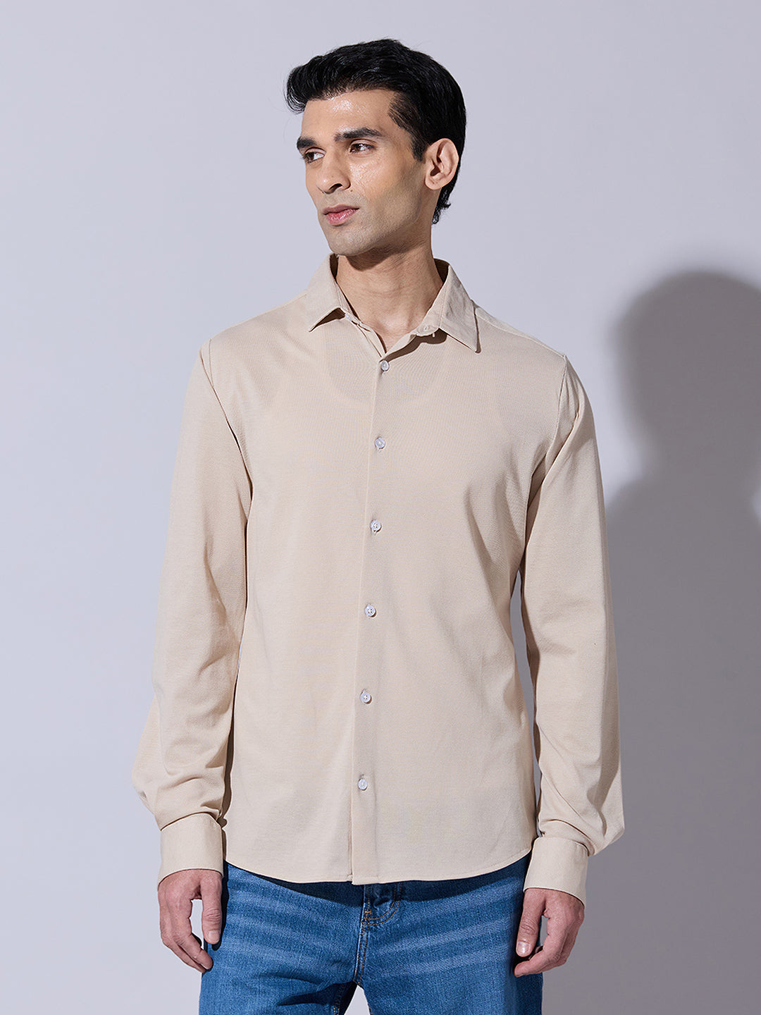 Men's Beige Casual Regular Fit Shirt