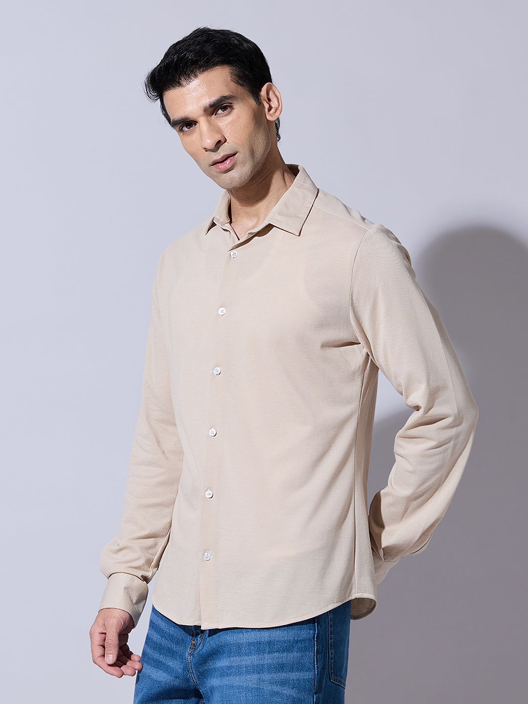 Men's Beige Casual Regular Fit Shirt