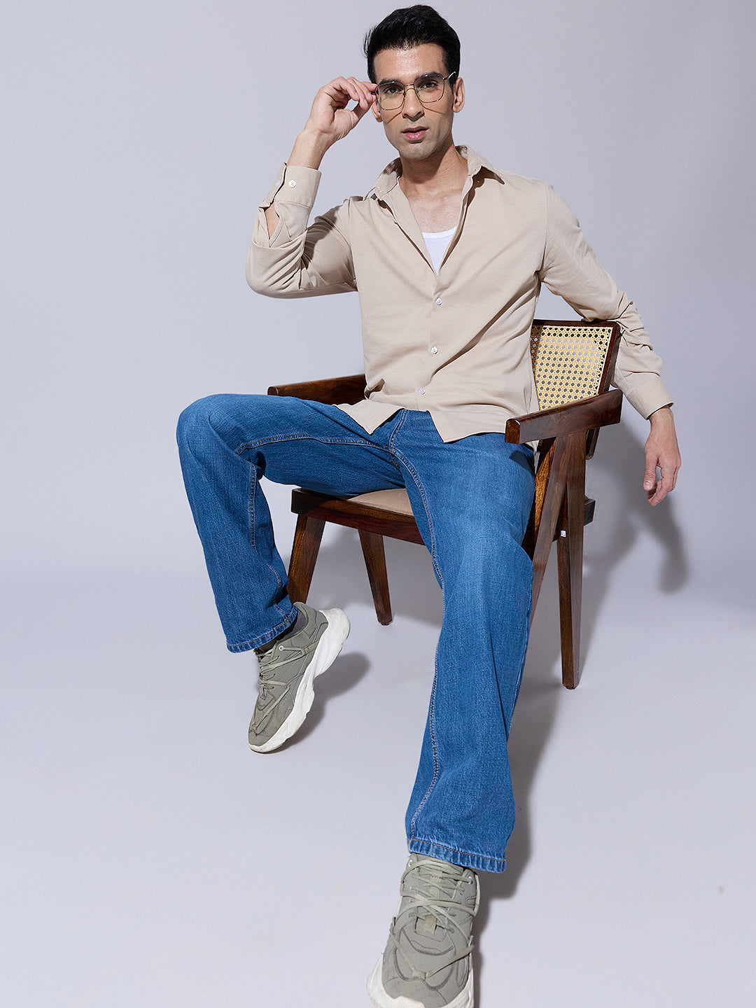 Men's Beige Casual Regular Fit Shirt