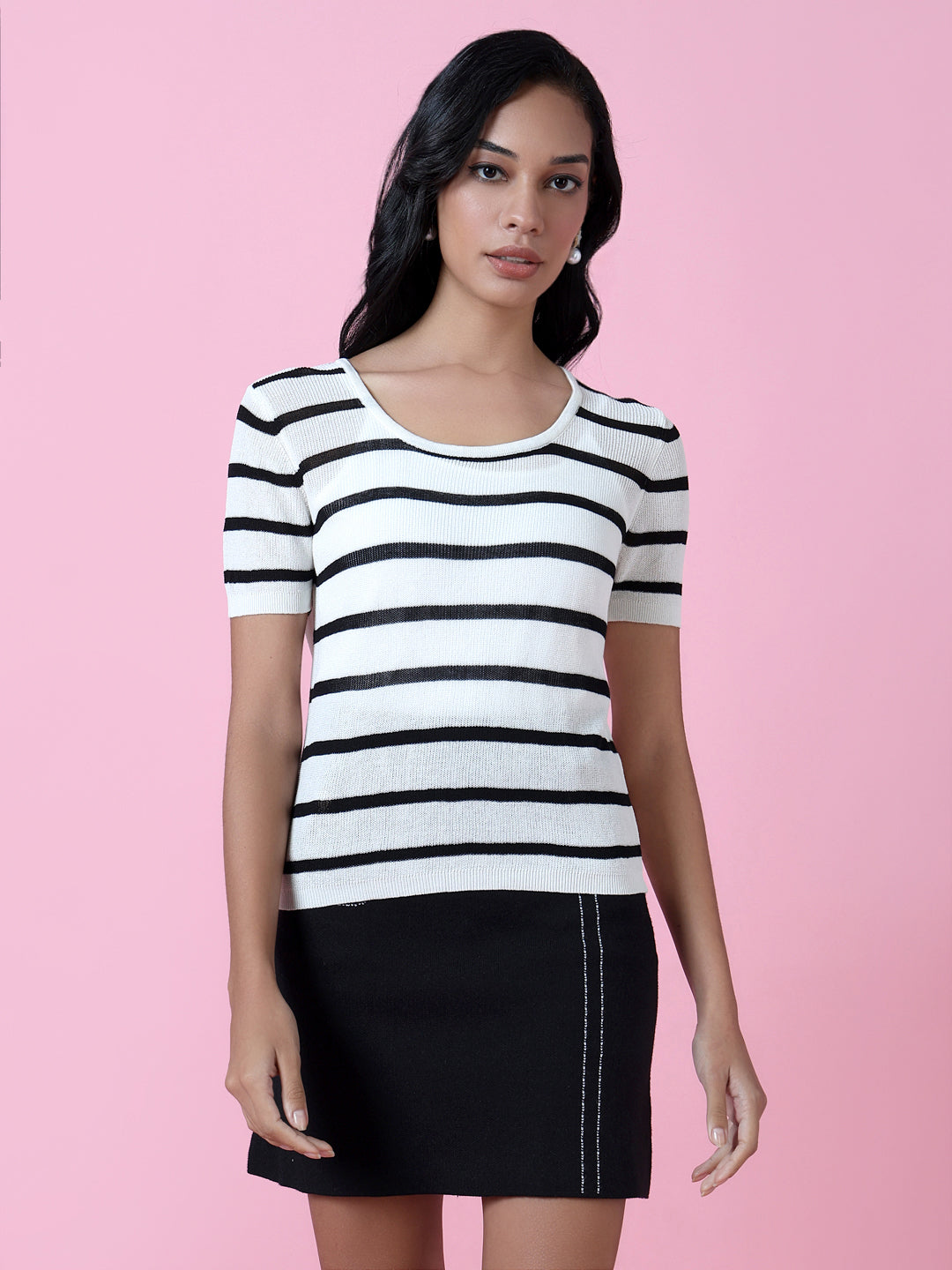 Women White Striped Top