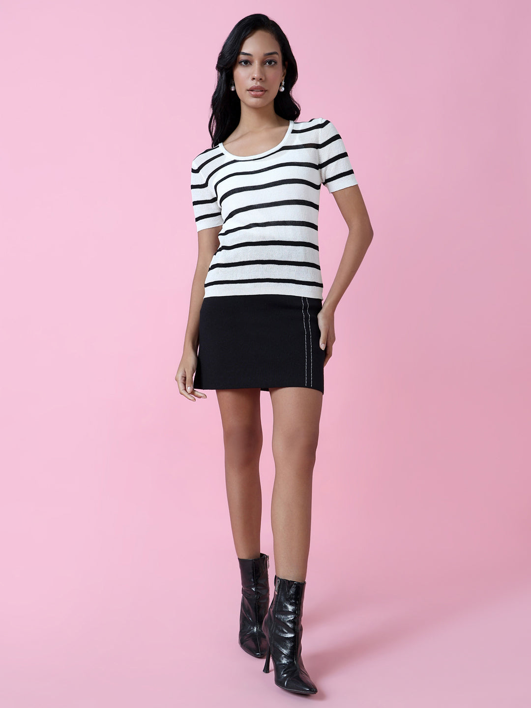 Women White Striped Top