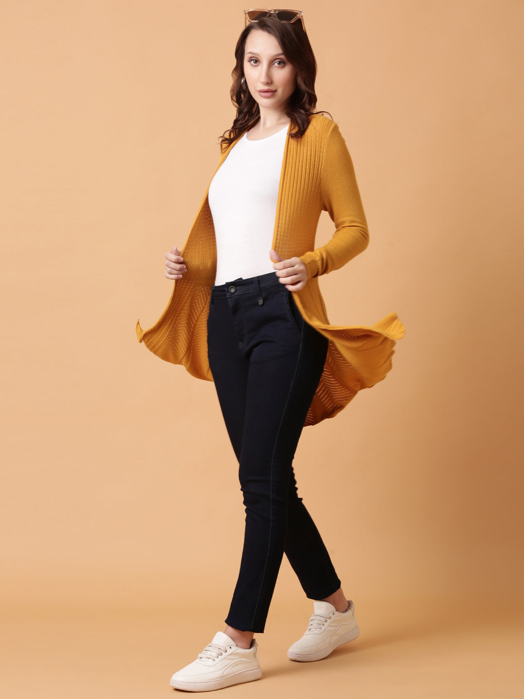 Women Mustard Solid Shrug