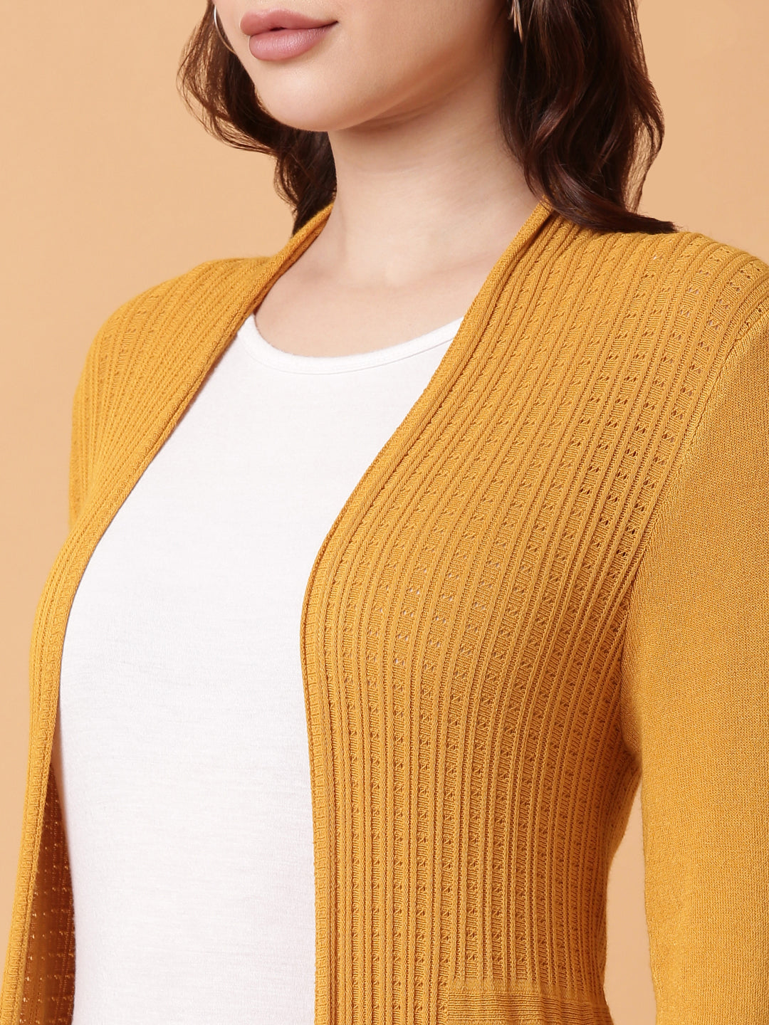 Women Mustard Solid Shrug