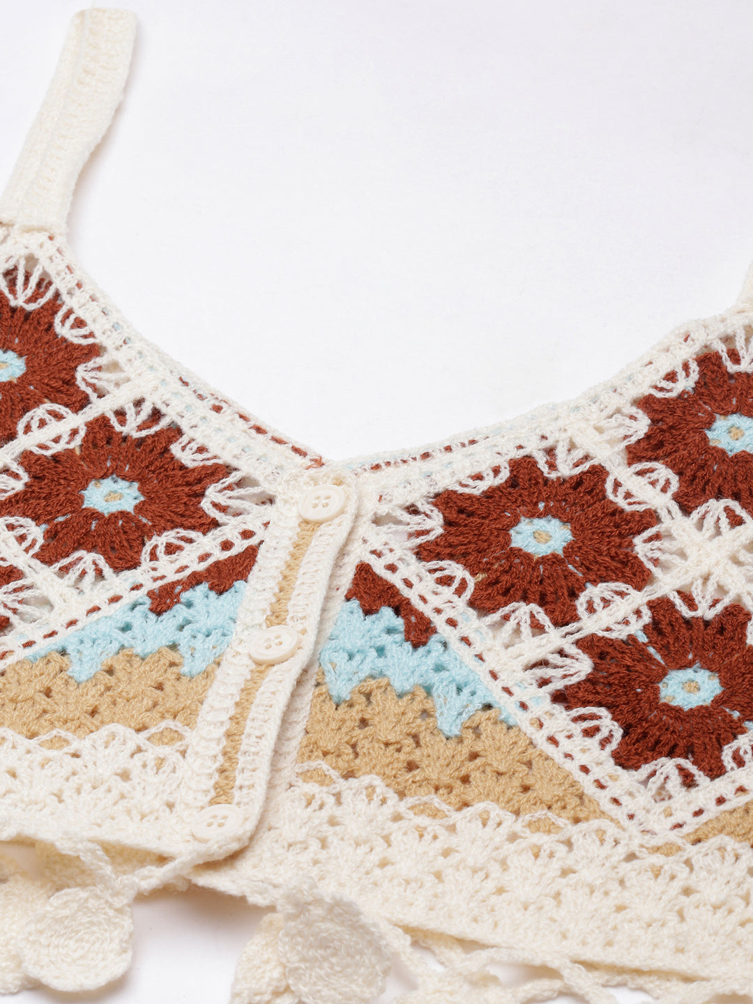 Women's Brown Solid Crochet Crop Top