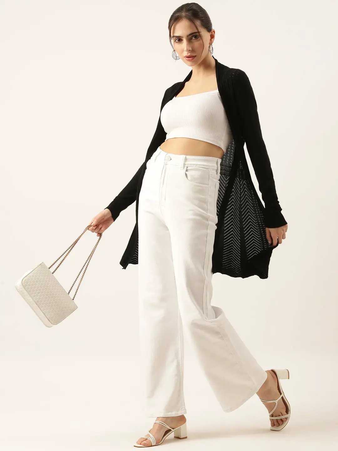 Women's Black Solid Longline Shrug - from SHOWOFFFF