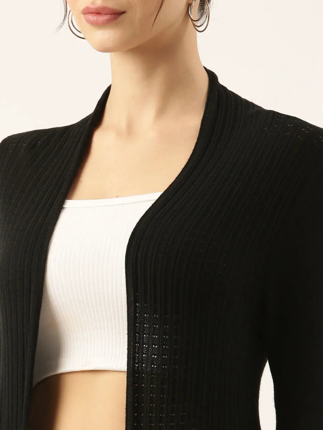 Women's Black Solid Longline Shrug - from SHOWOFFFF