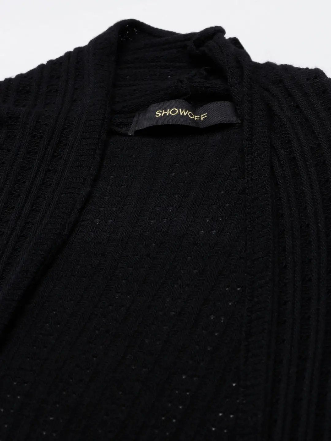 Women's Black Solid Longline Shrug - from SHOWOFFFF