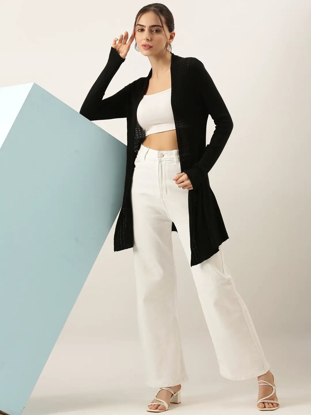 Women's Black Solid Longline Shrug - from SHOWOFFFF