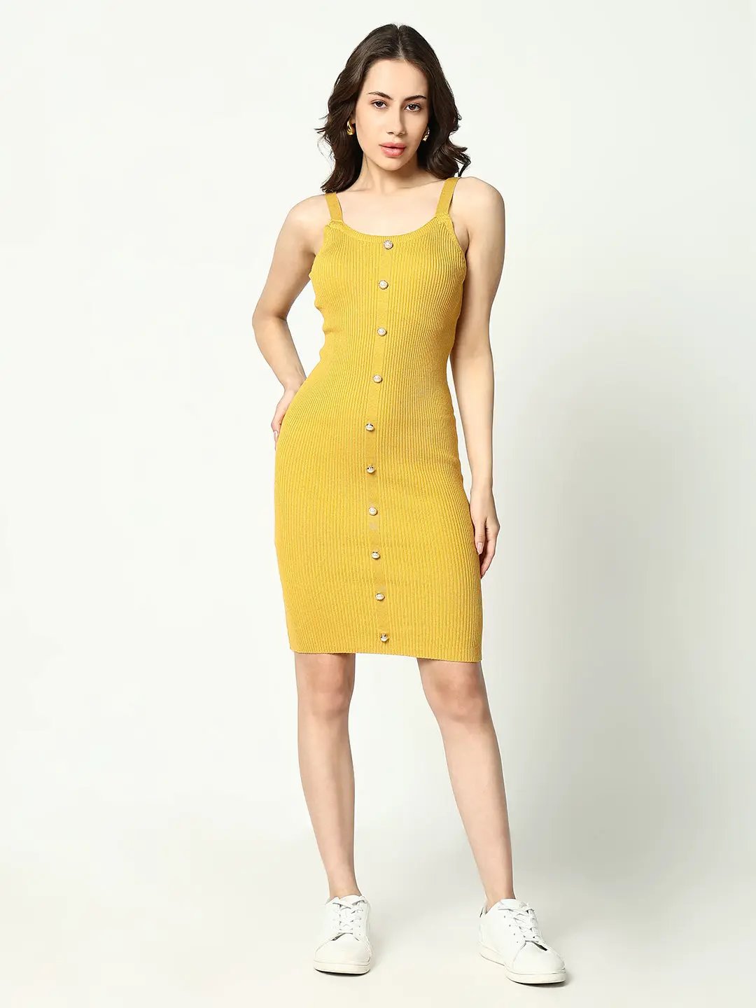 Shop Women's Yellow Shoulder Strap Bodycon Dress| Showoffff Shop Women's Yellow Shoulder Strap Bodycon Dress| Showoffff