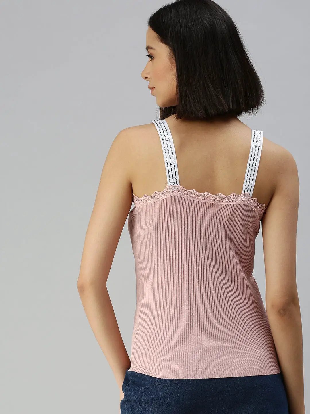 Women's V-Neck Solid Taupe Fitted Top