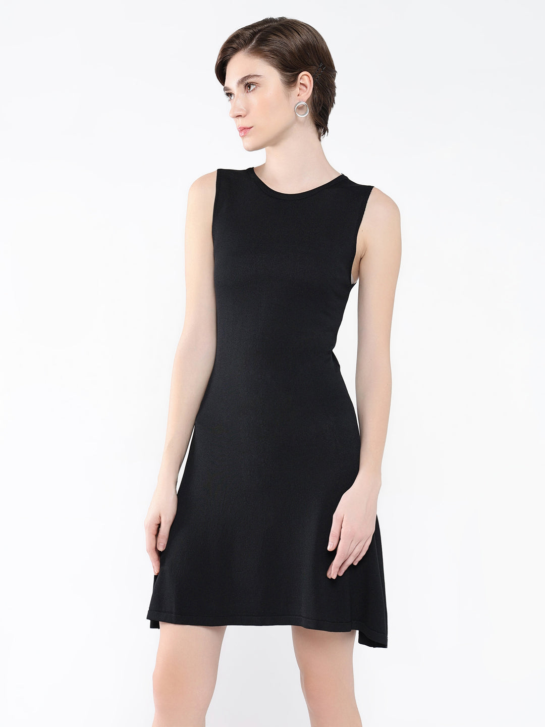 Women Solid Black Bodycon Dress