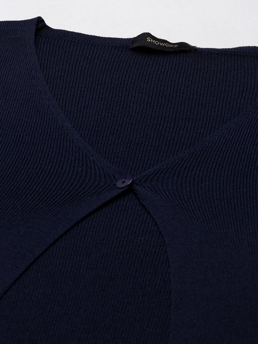 Women Navy Blue Solid Shrug