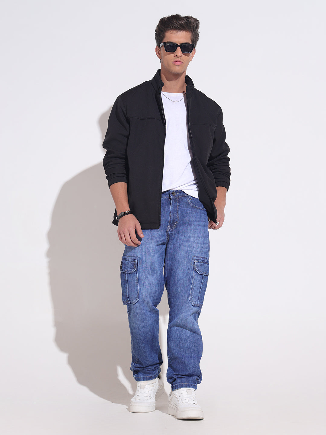 Men's Black Zip-Up Jacket with Stand Collar