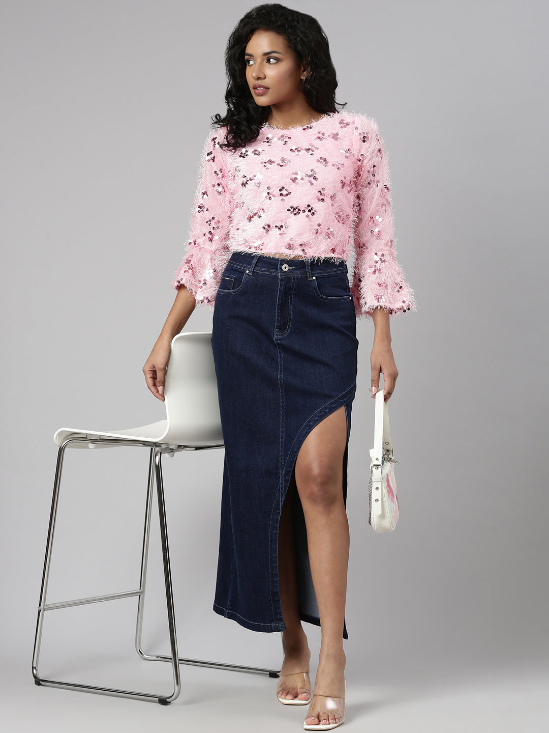 Women Pink Embellished Regular Crop Top