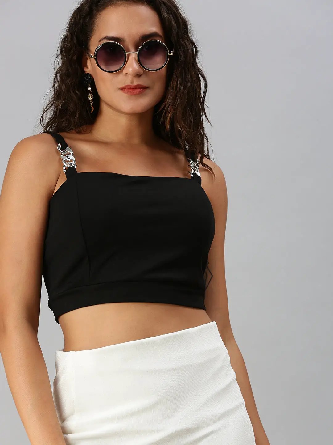 Women's Black Solid Monochrome Crop Top