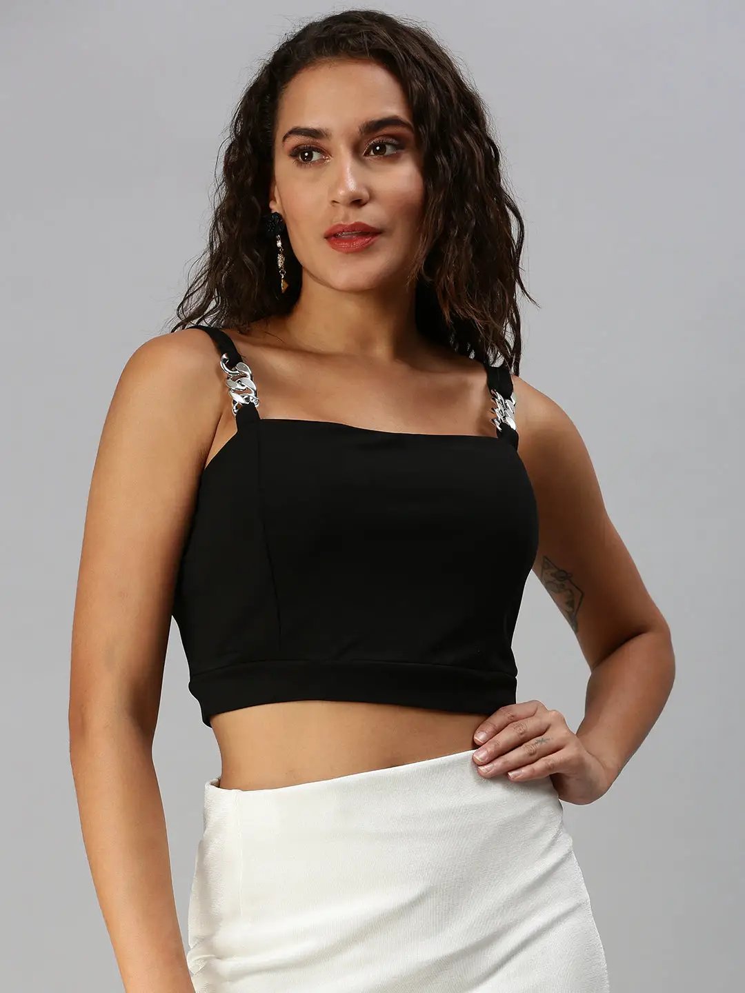Women's Black Solid Monochrome Crop Top