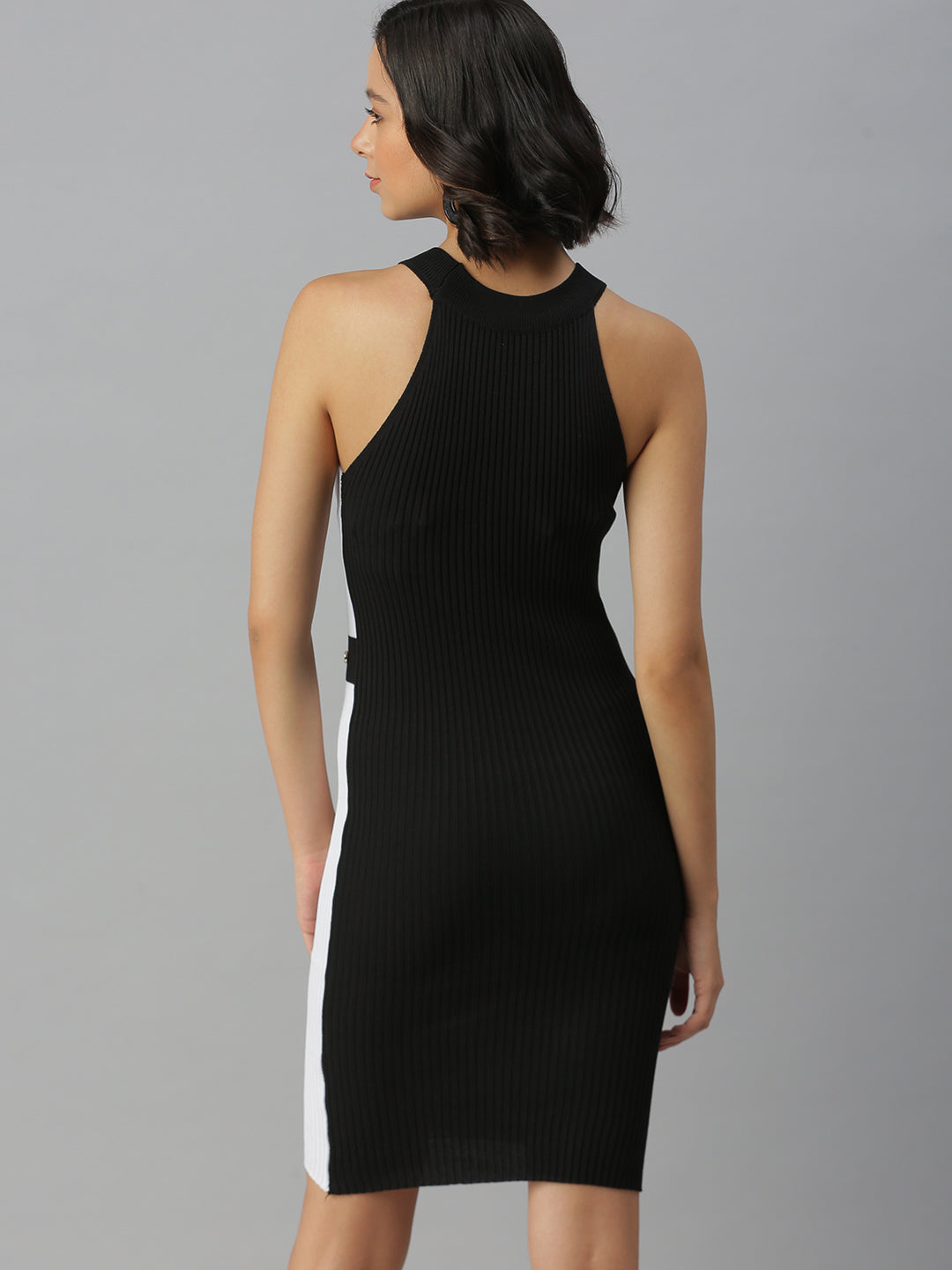 Women's Colourblocked Bodycon Black Dress