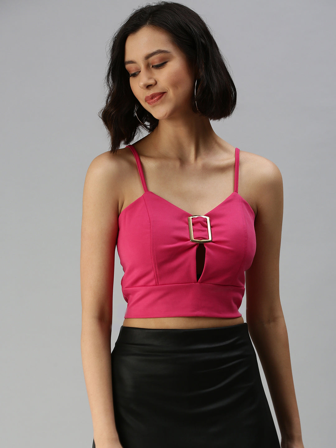 Women's Sweetheart Neck Solid Pink Bralette Top