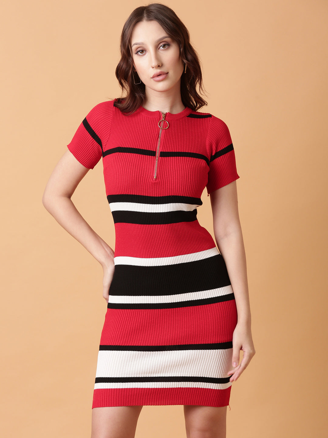 Women Red Striped Bodycon Dress