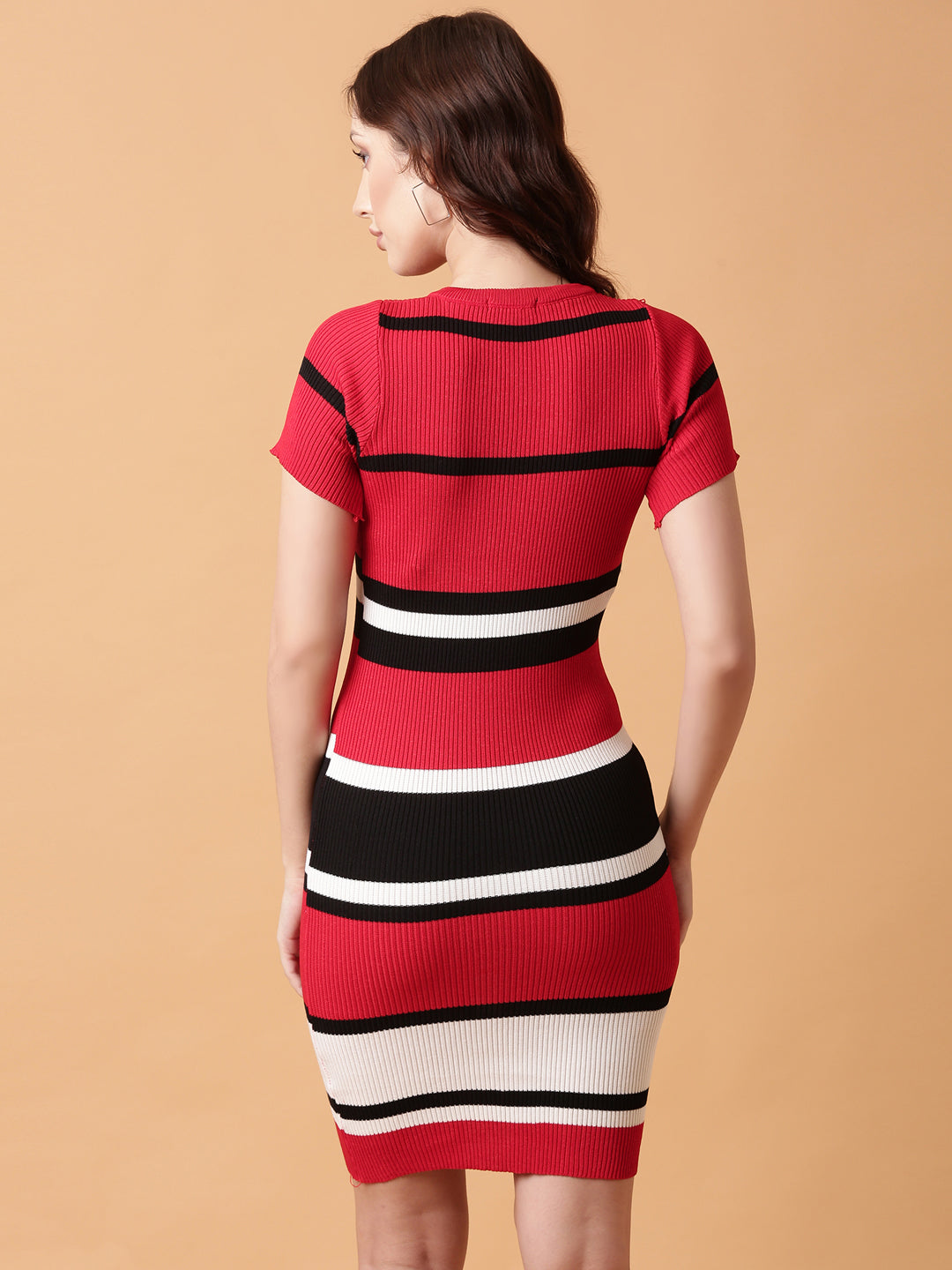 Women Red Striped Bodycon Dress