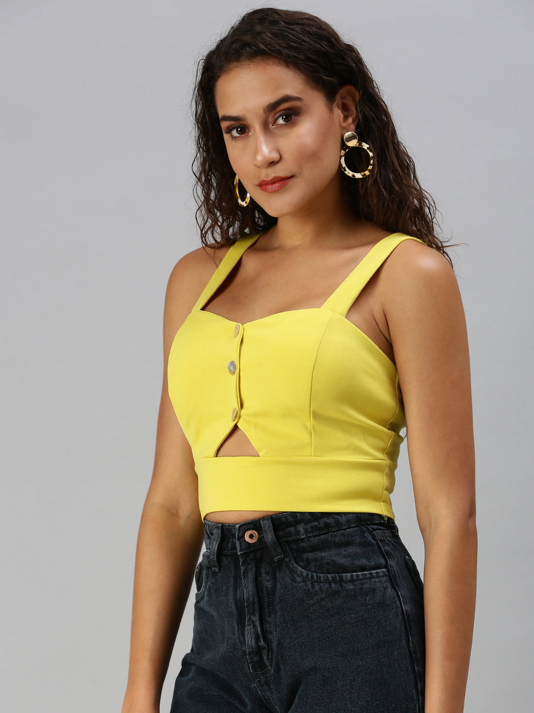 Women Sweetheart Neck Solid Yellow Bralette Top