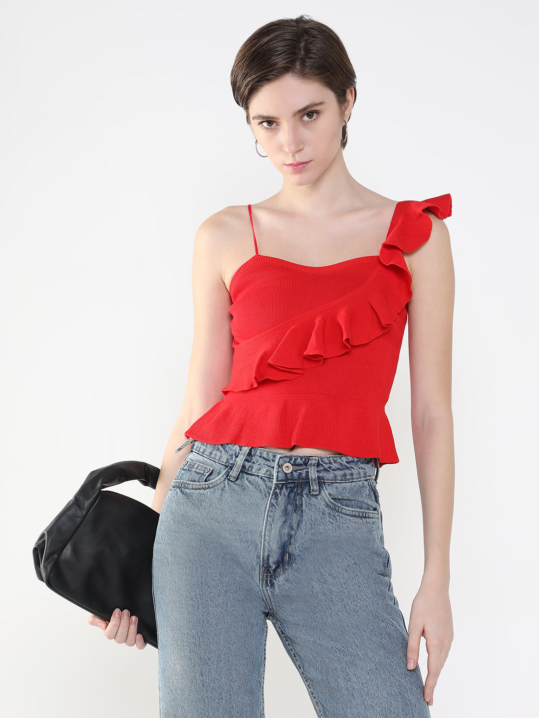 Women Solid Red Fitted Top