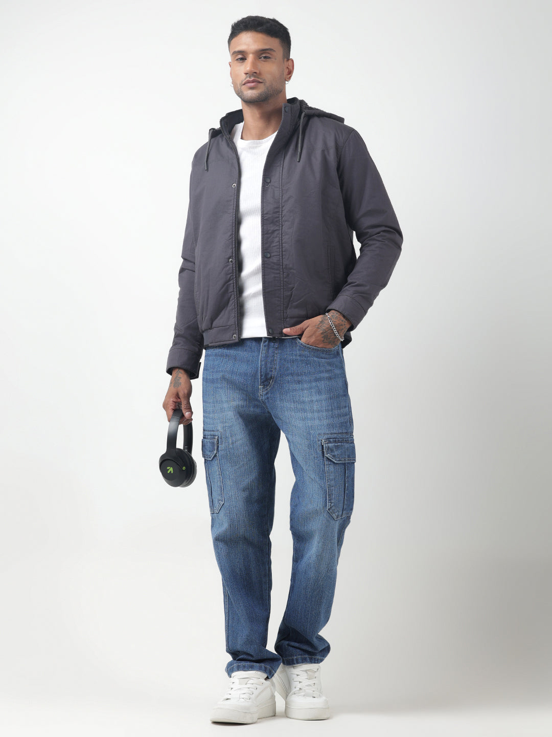 Men's Grey Hooded Bomber Jacket