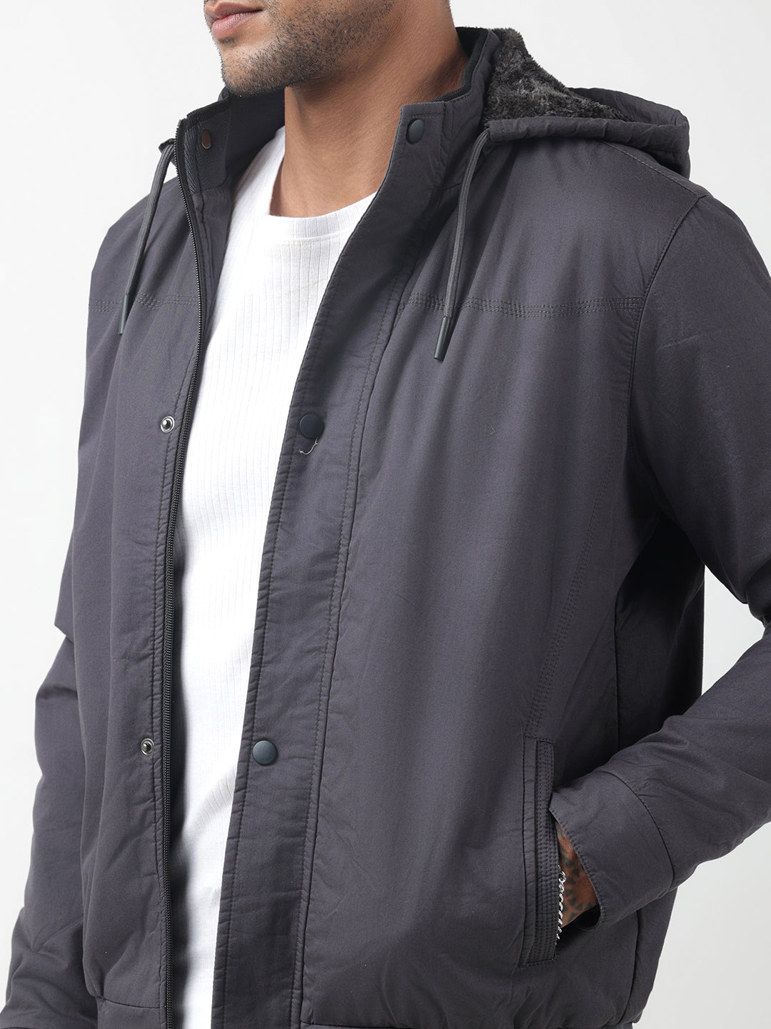 Men's Grey Hooded Bomber Jacket