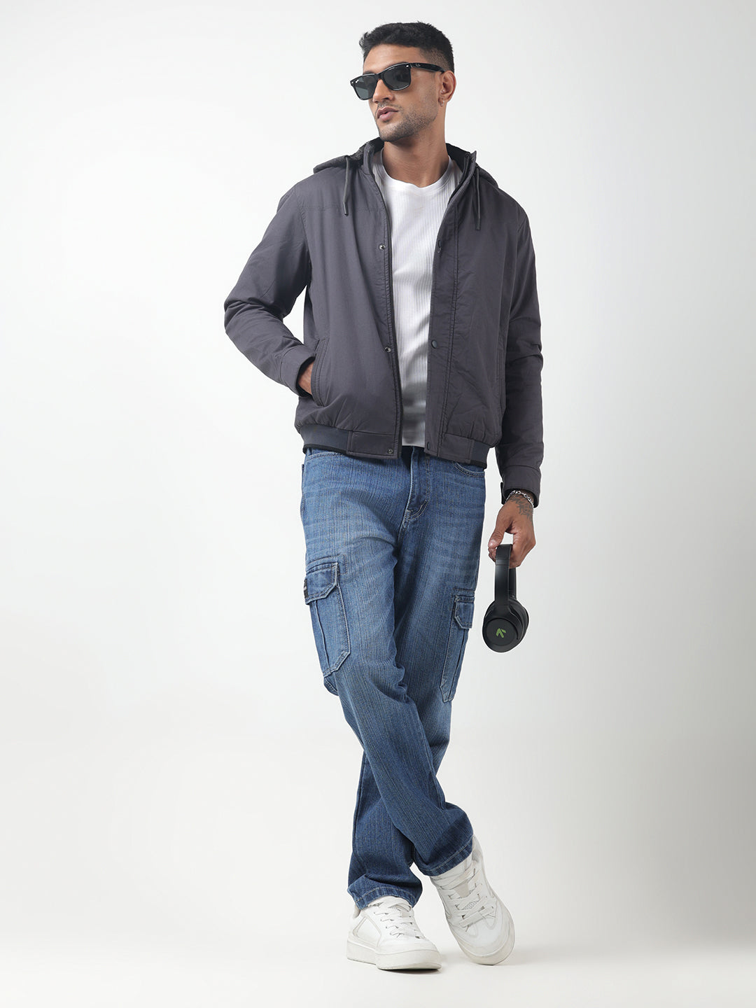 Men's Grey Hooded Bomber Jacket