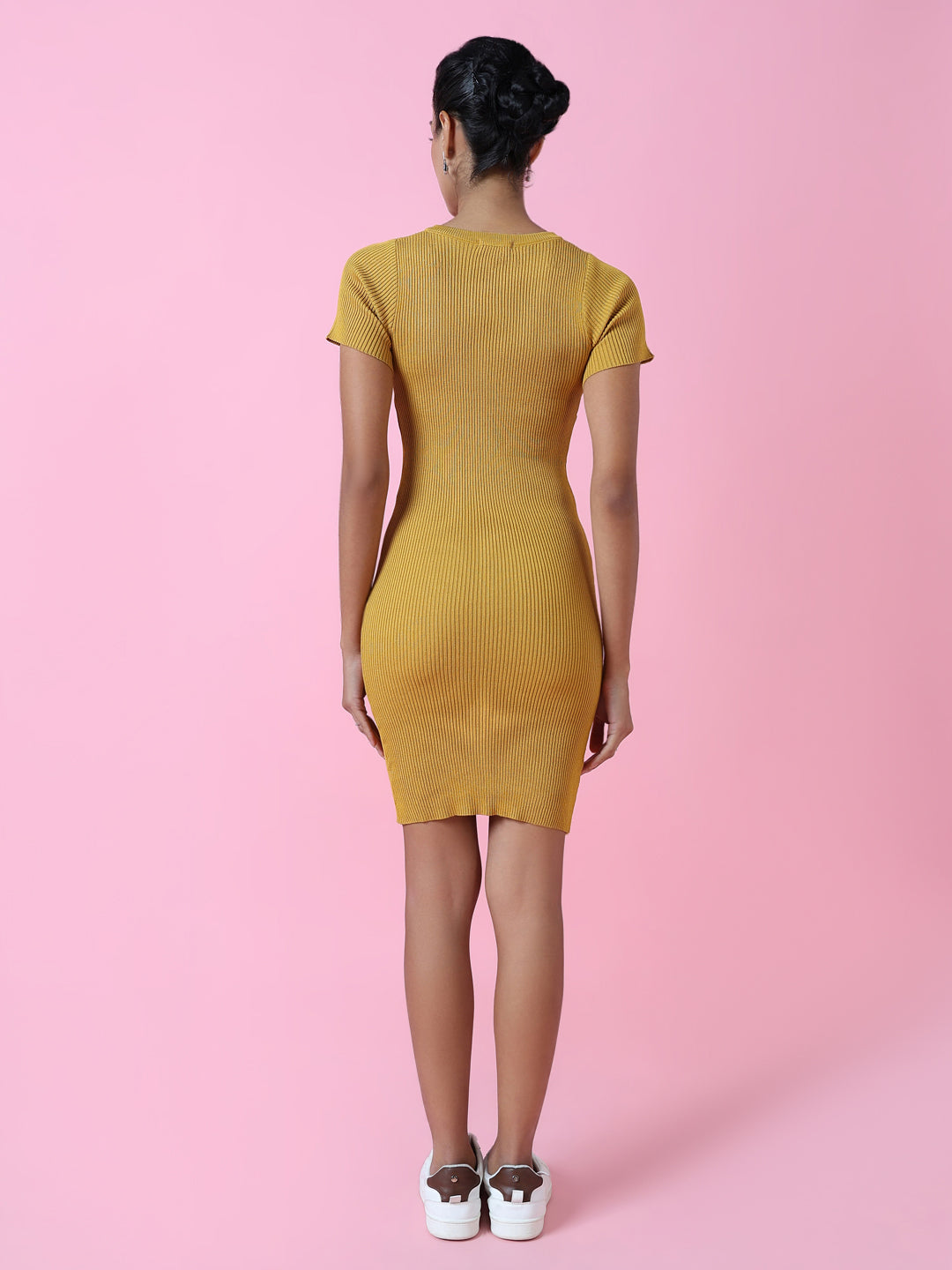 Women Mustard Solid Bodycon Dress