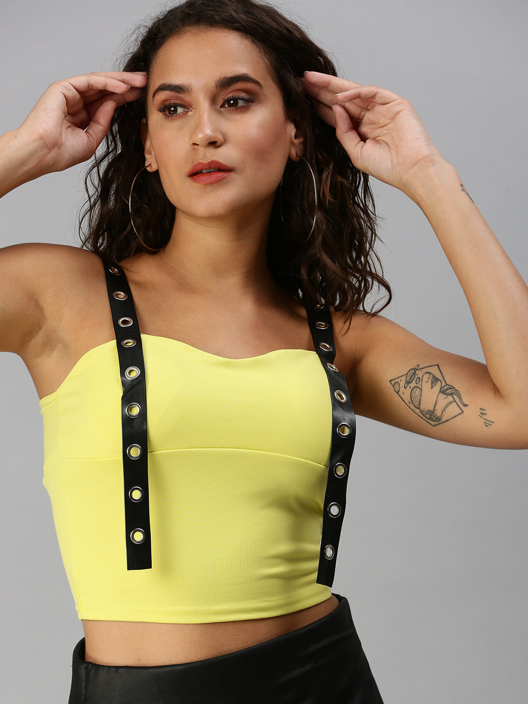 Women Sweetheart Neck Solid Yellow Bralette Top