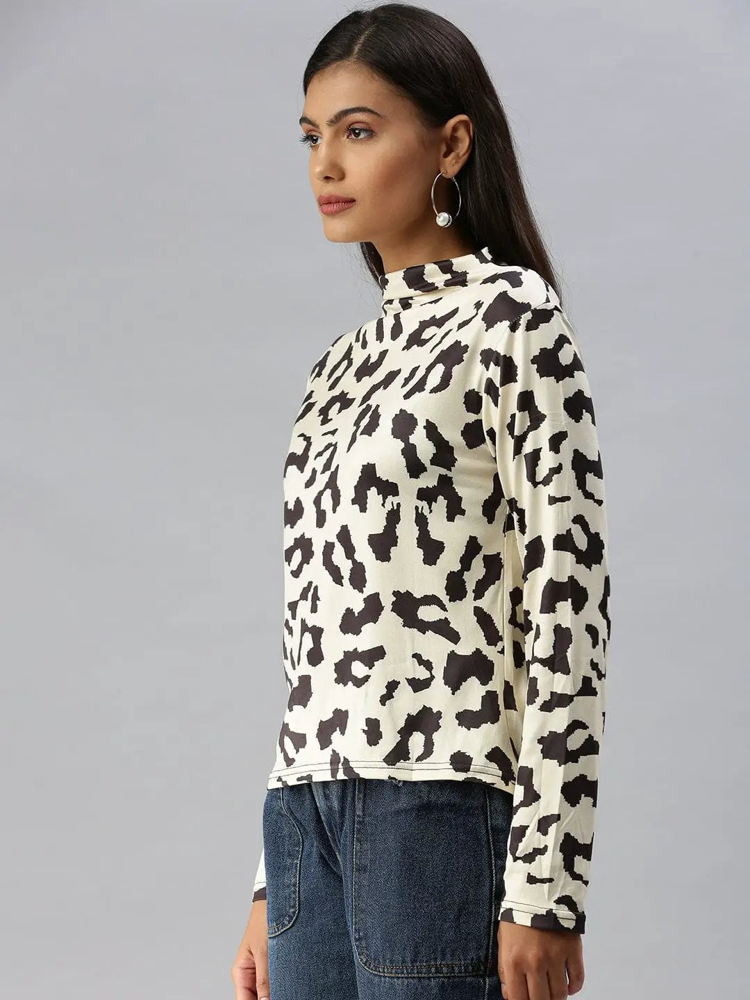 Women's High Neck Printed Champagne Top