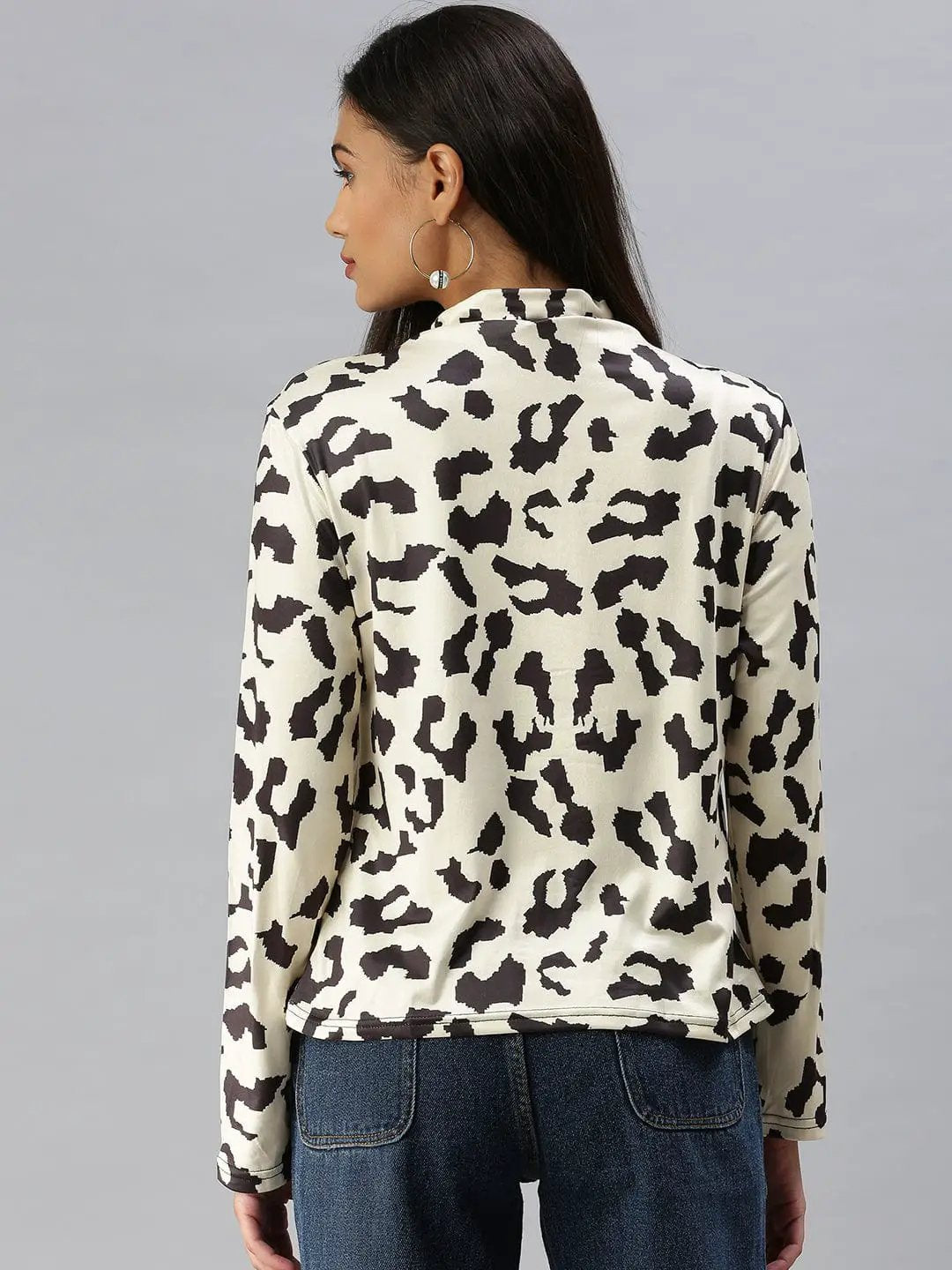 Women's High Neck Printed Champagne Top