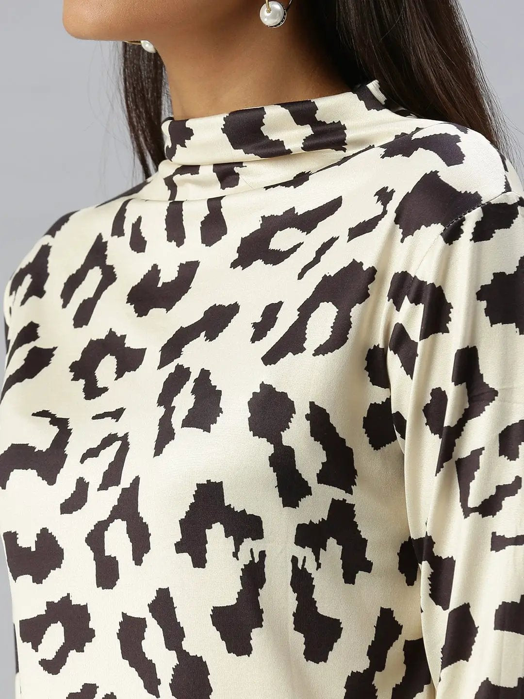 Women's High Neck Printed Champagne Top