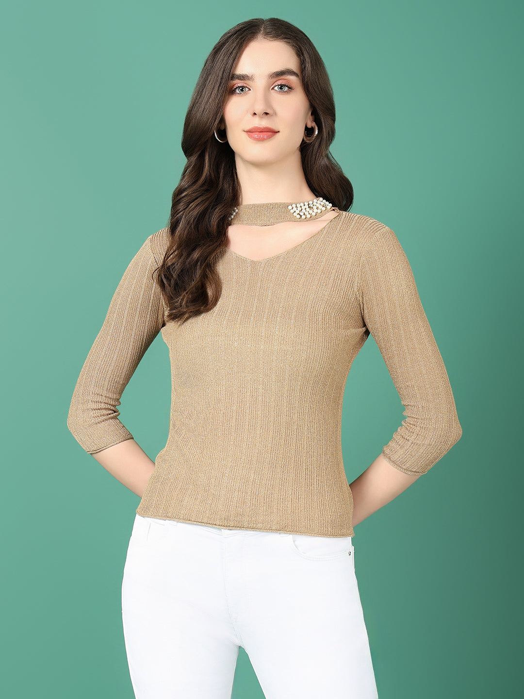 Women Gold Solid Top