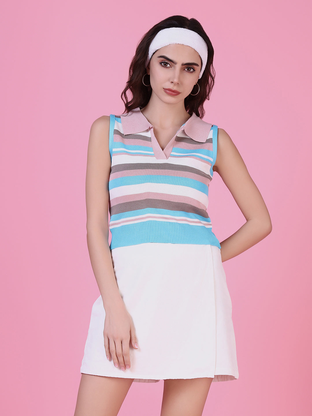 Women Pink Striped Crop Top