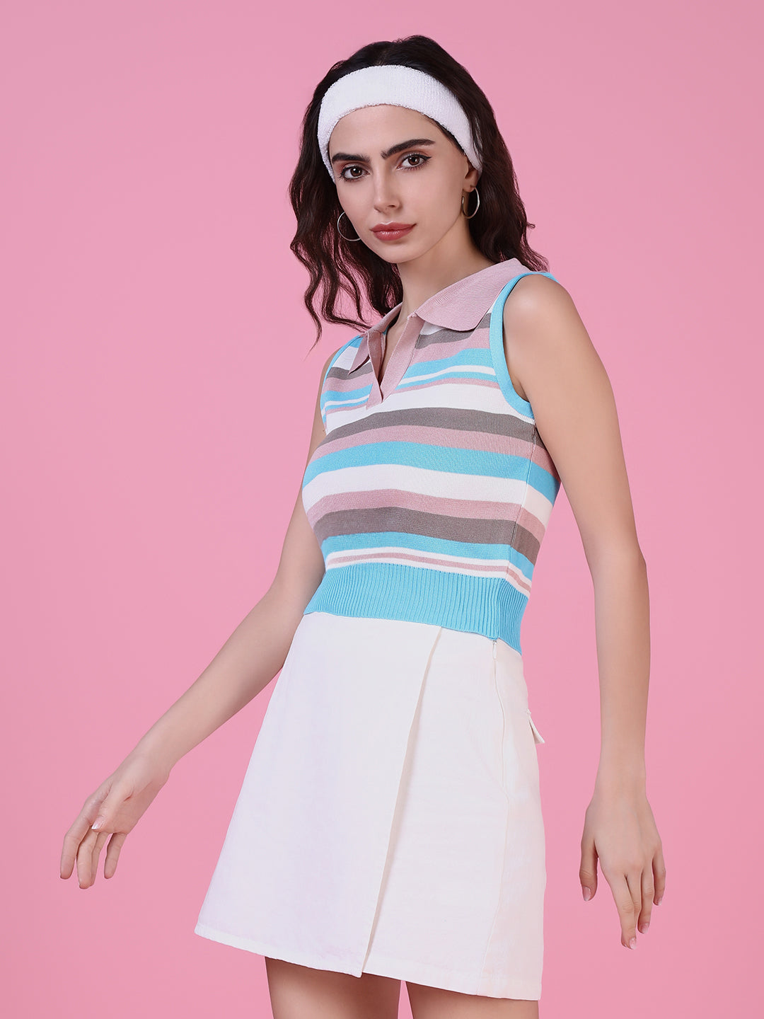 Women Pink Striped Crop Top