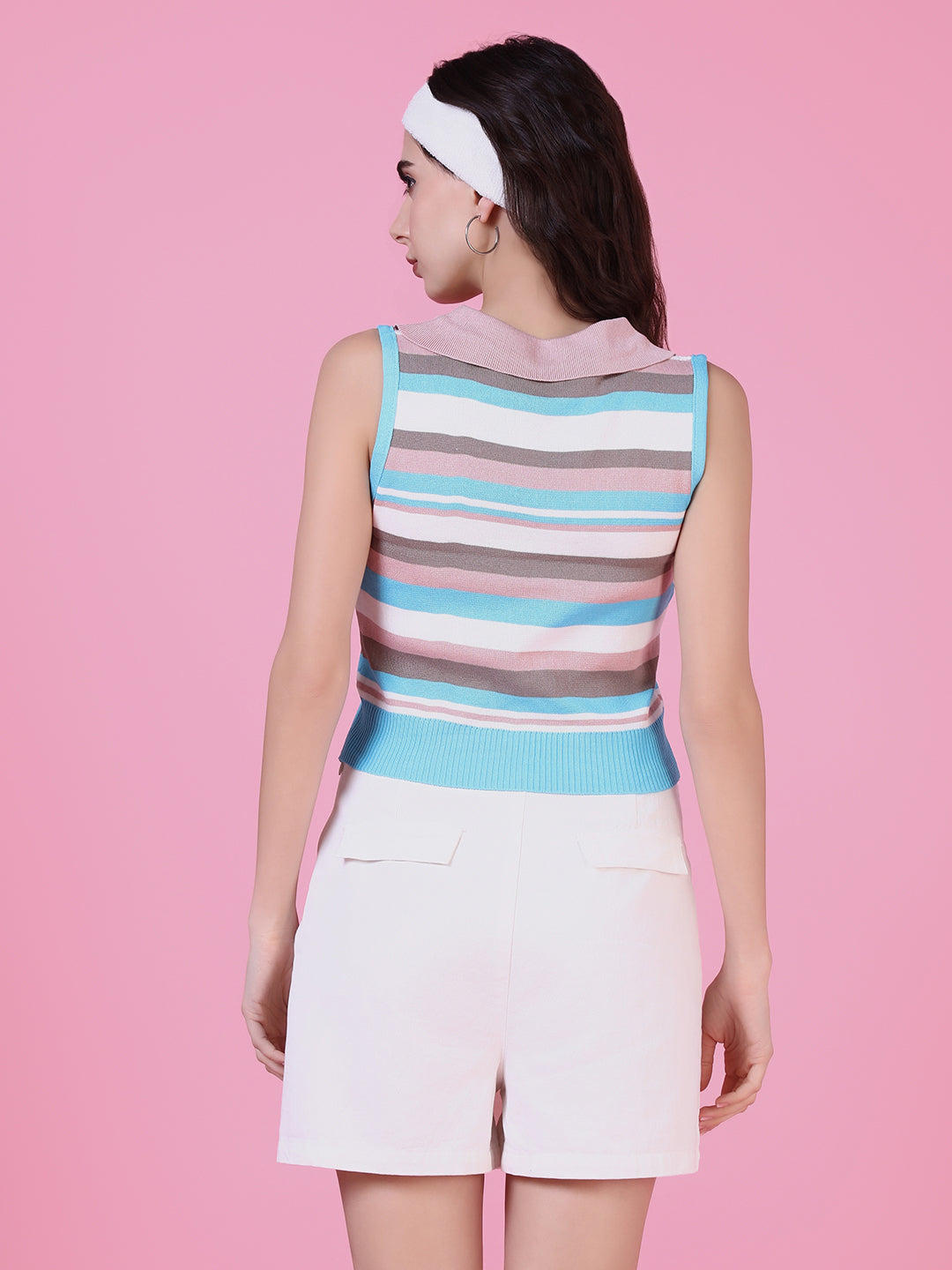 Women Pink Striped Crop Top